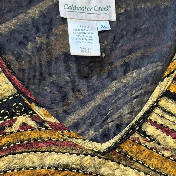 Vintage Coldwater Creek Metallic Earthy Tones Abstract Long Sleeve Top - Picture 6 of 9